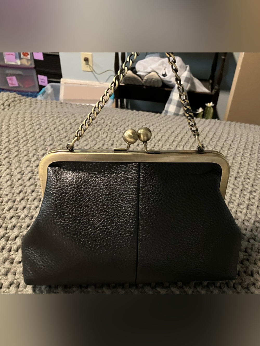 NWOT Black Leather Mini Bag with Chain & Adjustable Strap